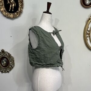 Cotton On Olive Green Tie Front Crop Top Sleeveless Size M